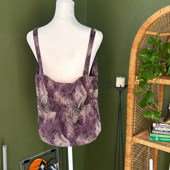 Vintage Silky Purple Leaf Pattern Plant Nineties Tank Top - Picture 4 of 4